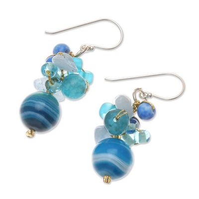 Alternate image for Blue Quartz and Glass Bead Dangle Earrings from Thailand Lovely Blend in Blue