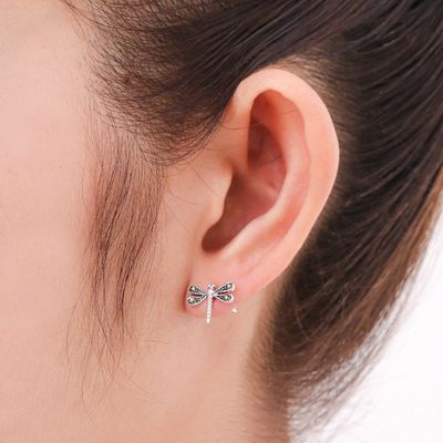 Alternate image for Sterling Silver Artisan Crafted Stud Earrings from Thailand Petite Dragonflies