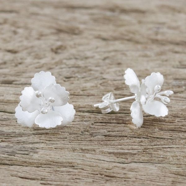 Alternate image for Floral Sterling Silver Button Earrings from Thailand Petite Blossoms