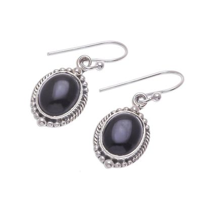 Alternate image for Black Onyx Cabochon Sterling Silver Dangle Earrings Cool Moon