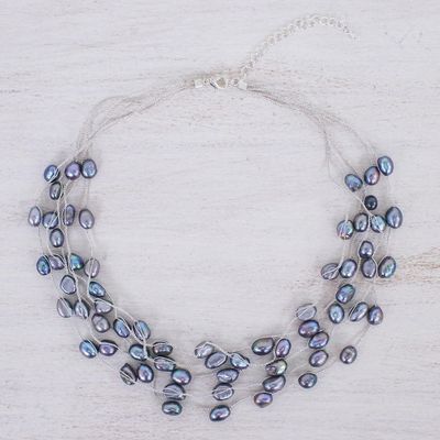 Alternate image for Hand Crafted Cultured Freshwater Pearl Station Necklace Secret Pearl in Grey