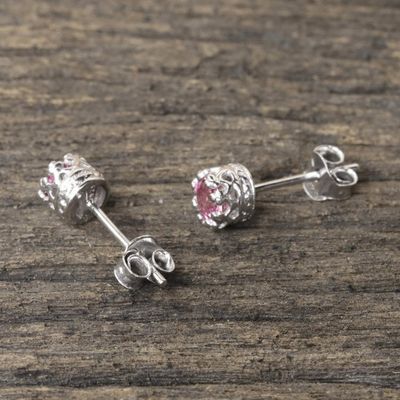 Alternate image for Rhodium Plated Pink Tourmaline Stud Earrings from Thailand Brilliant Splendor