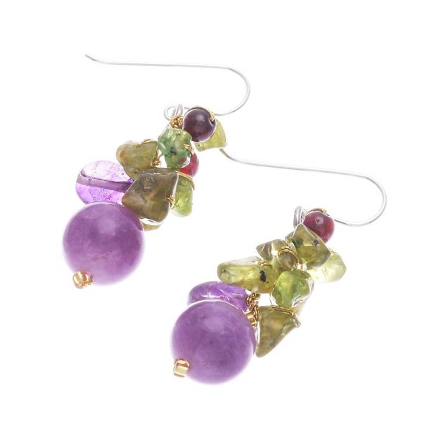 Alternate image for Thai Peridot and Amethyst Dangle Earrings Violet Forest