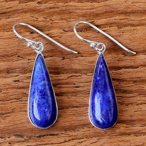 Alternate image for Lapiz Lazuli  Sterling Silver Dangle Earrings from Thailand Morning Raindrops