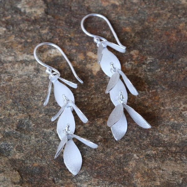 Alternate image for Sterling Silver Waterfall Leaf Earrings Handmade in Thailand Leaves for All Seasons