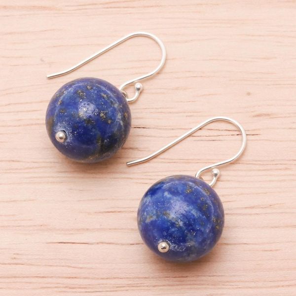 Alternate image for Round Lapis Lazuli Dangle Earrings from Thailand Round Charm