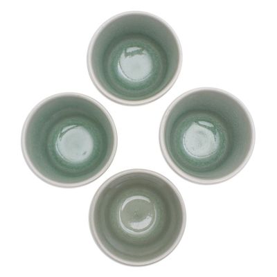 Alternate image for Set of Four Handcrafted Crackled Green Ceramic Tea Cups Green Moments