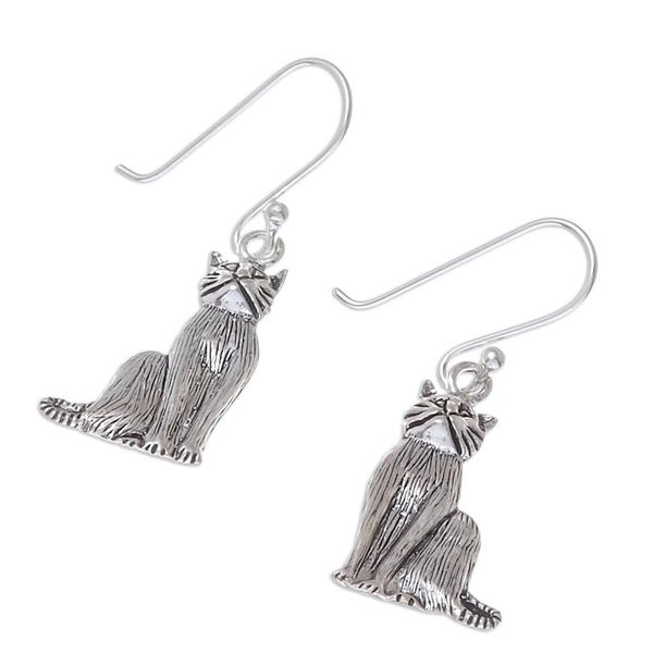 Alternate image for Sterling Silver Cat Dangle Earrings from Thailand Mister Cat