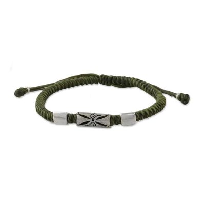 Alternate image for Hand Braided Olive Cord Bracelet with Silver Pendants Karen Triangle in Olive