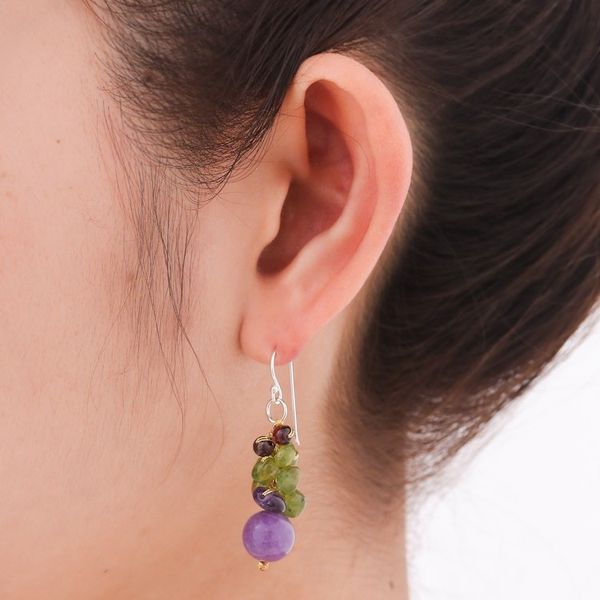 Alternate image for Thai Peridot and Amethyst Dangle Earrings Violet Forest