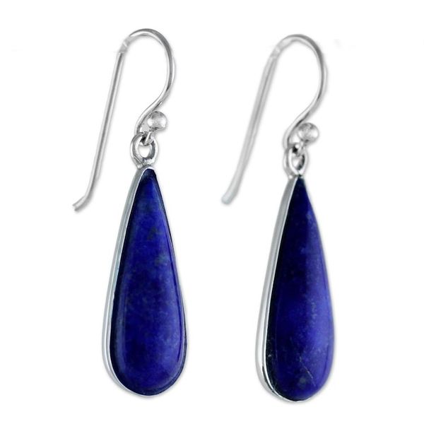 Alternate image for Lapiz Lazuli  Sterling Silver Dangle Earrings from Thailand Morning Raindrops