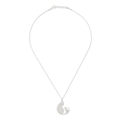 Alternate image for Sterling Silver Pendant Necklace of Two Cats from Thailand Feline Love