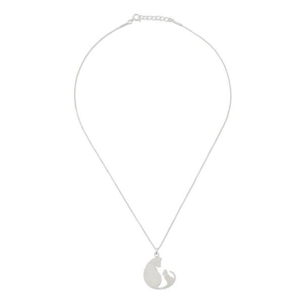 Alternate image for Sterling Silver Pendant Necklace of Two Cats from Thailand Feline Love