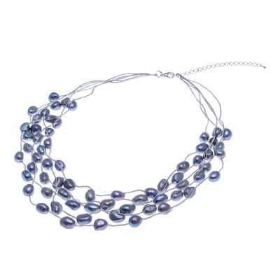 Alternate image for Hand Crafted Cultured Freshwater Pearl Station Necklace Secret Pearl in Grey