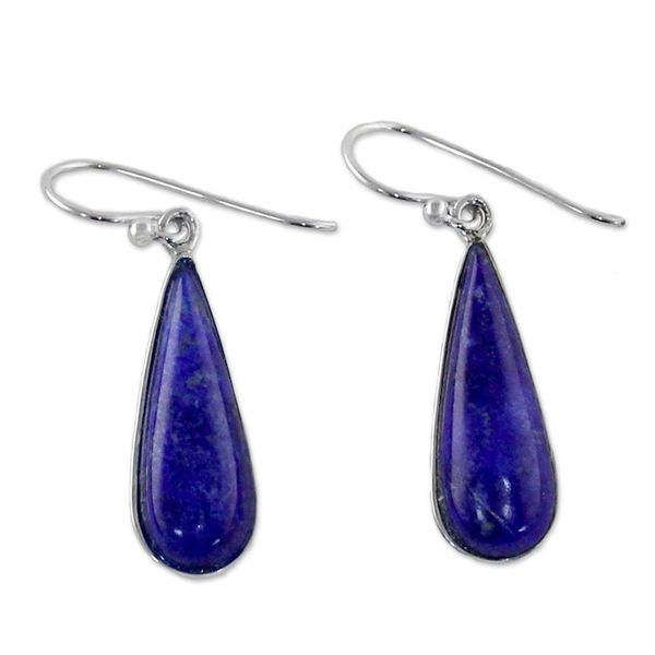 Alternate image for Lapiz Lazuli  Sterling Silver Dangle Earrings from Thailand Morning Raindrops