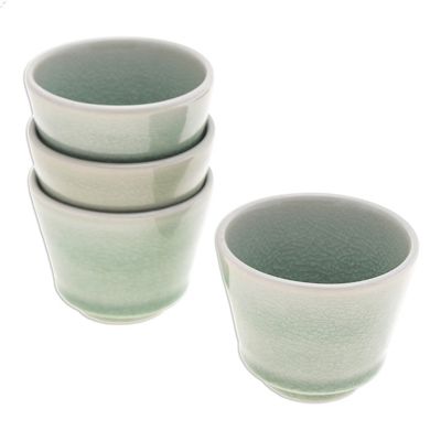 Alternate image for Set of Four Handcrafted Crackled Green Ceramic Tea Cups Green Moments