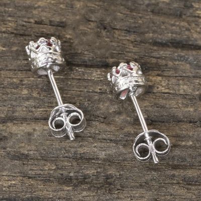 Alternate image for Rhodium Plated Pink Tourmaline Stud Earrings from Thailand Brilliant Splendor