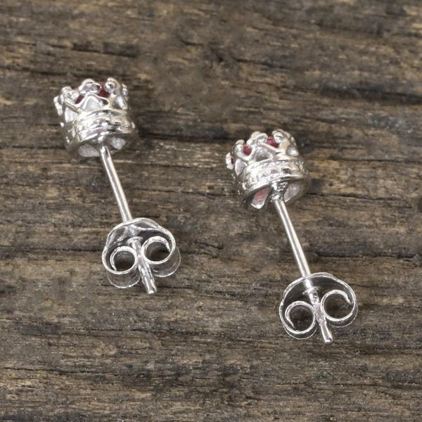 Alternate image for Rhodium Plated Pink Tourmaline Stud Earrings from Thailand Brilliant Splendor