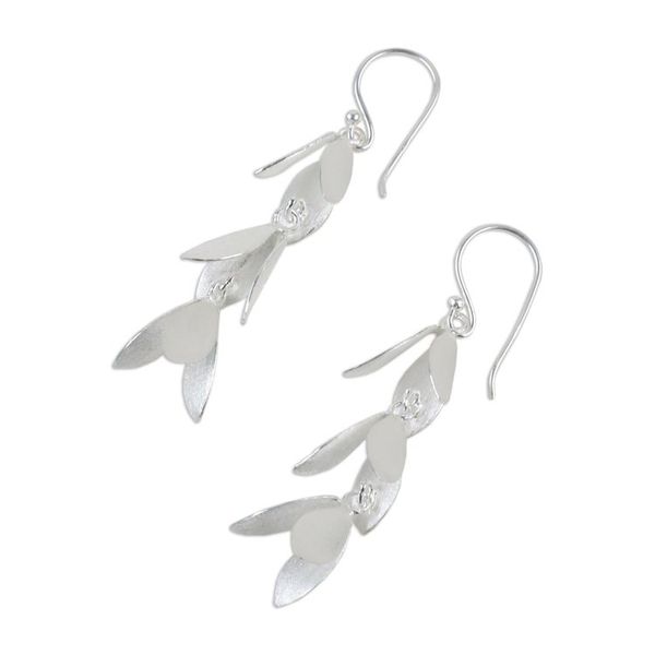 Alternate image for Sterling Silver Waterfall Leaf Earrings Handmade in Thailand Leaves for All Seasons