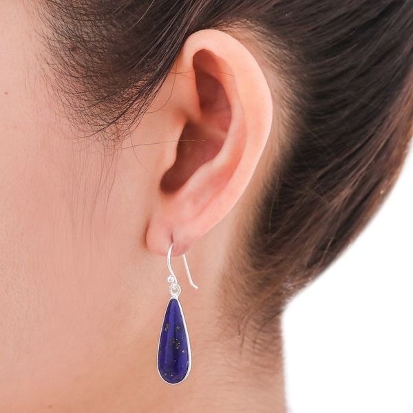 Alternate image for Lapiz Lazuli  Sterling Silver Dangle Earrings from Thailand Morning Raindrops