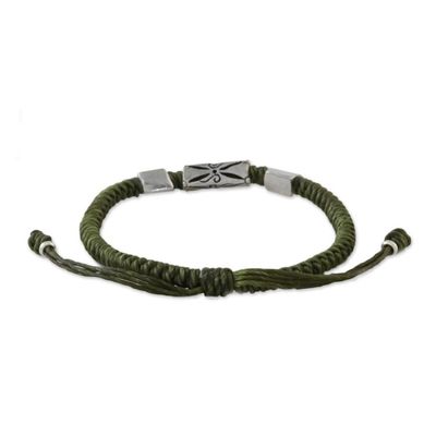 Alternate image for Hand Braided Olive Cord Bracelet with Silver Pendants Karen Triangle in Olive