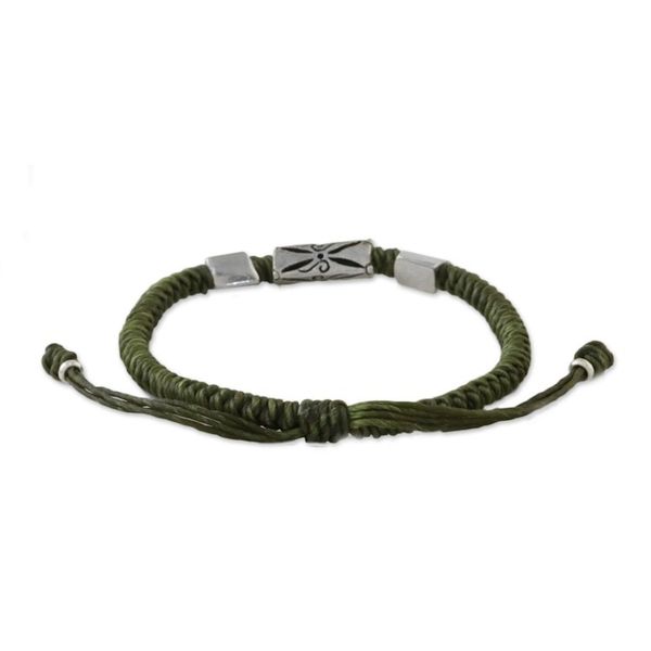 Alternate image for Hand Braided Olive Cord Bracelet with Silver Pendants Karen Triangle in Olive