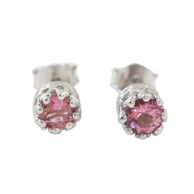 Alternate image for Rhodium Plated Pink Tourmaline Stud Earrings from Thailand Brilliant Splendor