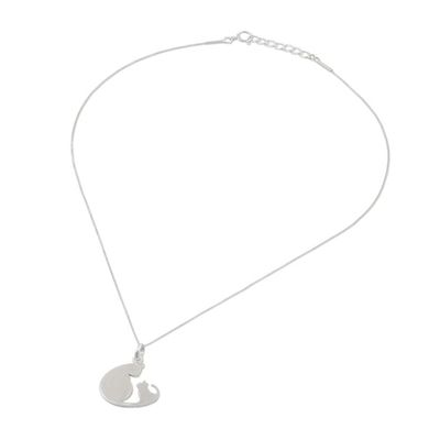 Alternate image for Sterling Silver Pendant Necklace of Two Cats from Thailand Feline Love