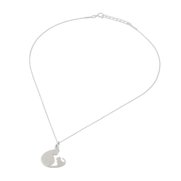 Alternate image for Sterling Silver Pendant Necklace of Two Cats from Thailand Feline Love