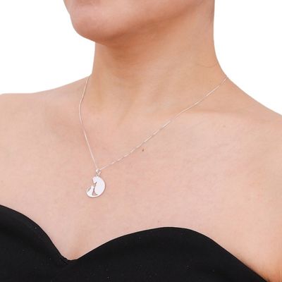 Alternate image for Sterling Silver Pendant Necklace of Two Cats from Thailand Feline Love