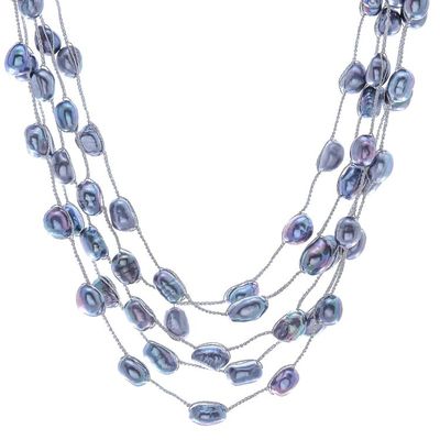 Alternate image for Hand Crafted Cultured Freshwater Pearl Station Necklace Secret Pearl in Grey