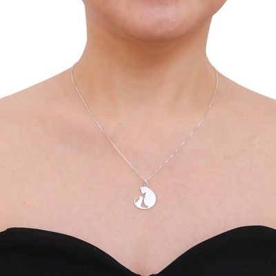 Alternate image for Sterling Silver Pendant Necklace of Two Cats from Thailand Feline Love