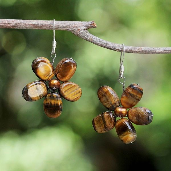Alternate image for Tigers Eye Earrings from Thailand Tawny Paradise