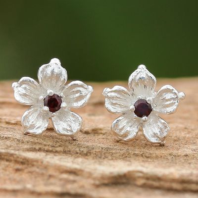 Alternate image for Floral Garnet Stud Earrings from Thailand Winter Blooms