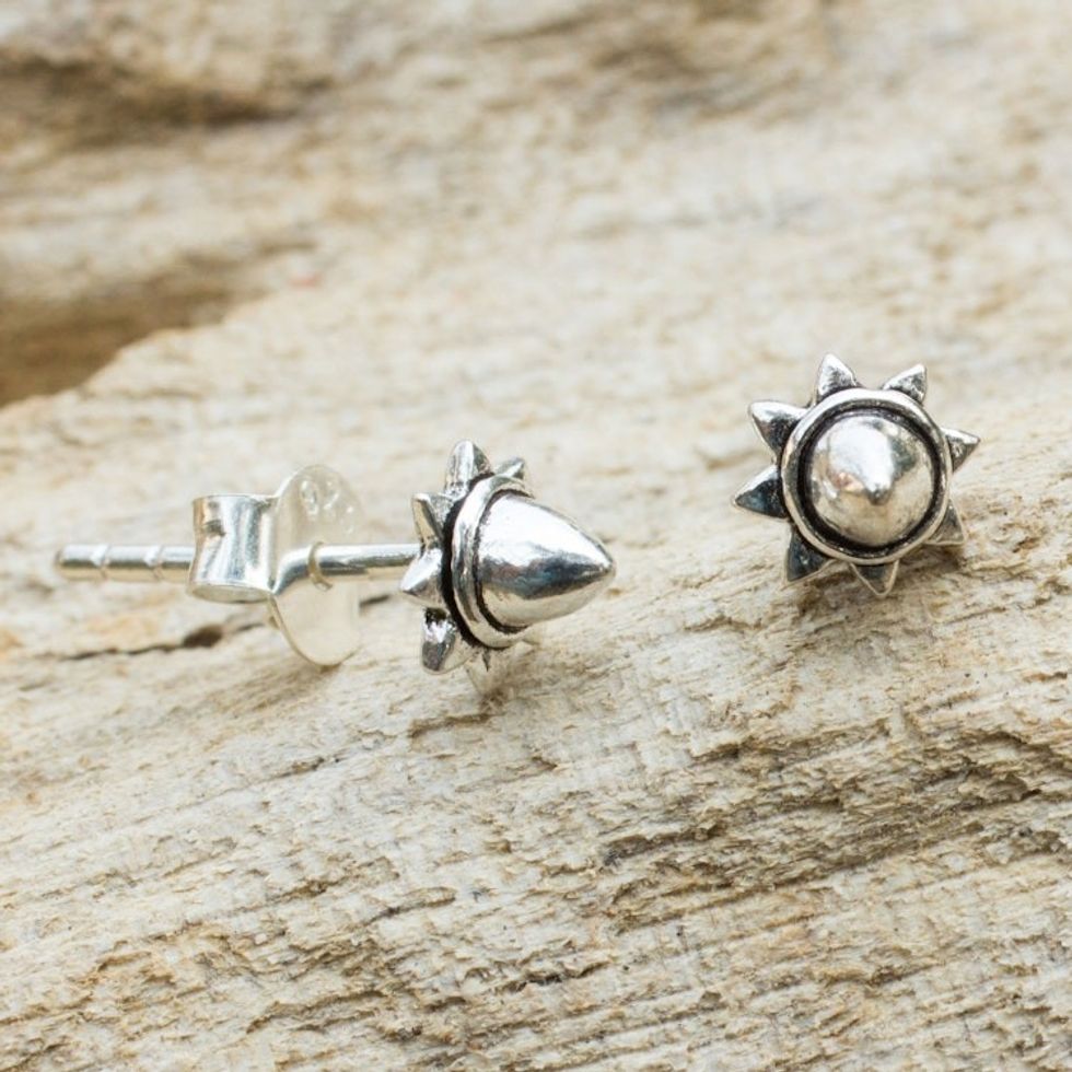 Acorn Theme Fair Trade Silver Stud Earrings 'Acorn Star'