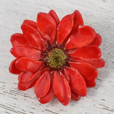 Alternate image for Natural Aster Flower Brooch in Cardinal Red from Thailand Let It Bloom in Cardinal Red