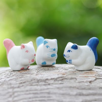 Alternate image for Set of 3 Ceramic Squirrel Figurines in Pink and Blue Tones Vivacious Friendship
