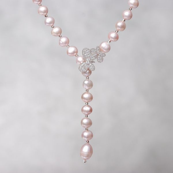 Alternate image for Cultured Pearl Y-Necklace in Pink from Thailand Beautiful Butterfly in Pink