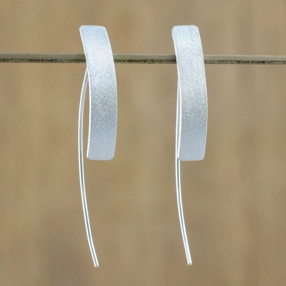 Sterling Silver Rectangular Drop Earrings from Thailand 'Modern Flair'