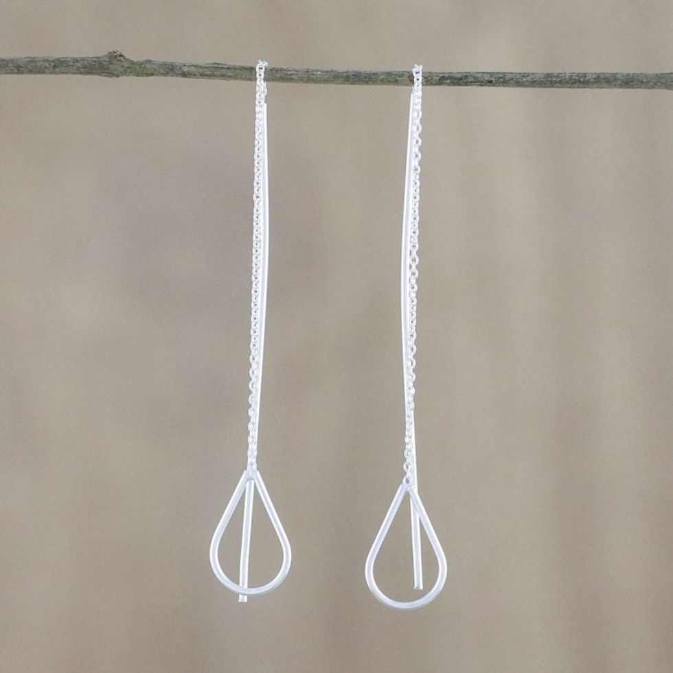 Sterling Silver Teardrops Long Threader Earrings Thailand 'Plummet'