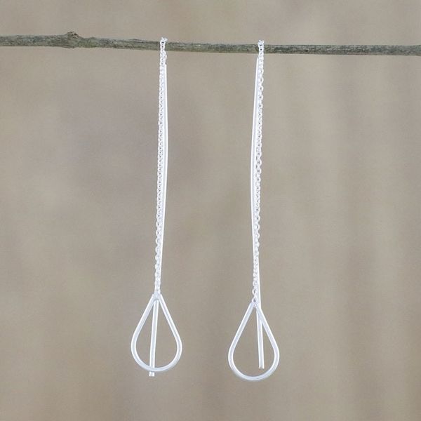 Alternate image for Sterling Silver Teardrops Long Threader Earrings Thailand Plummet