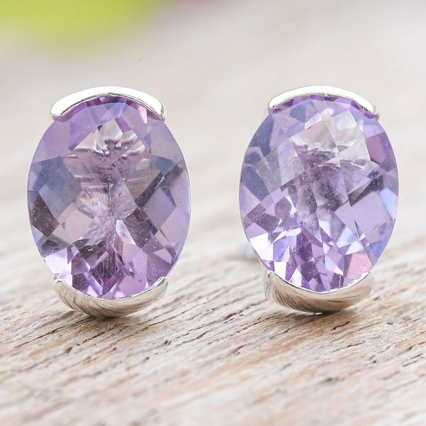 Alternate image for Amethyst and Sterling Silver Stud Earrings from Thailand Precious Plum