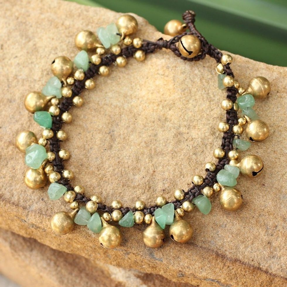 Brass Beaded Aventurine Bracelet 'Joyous Bells'