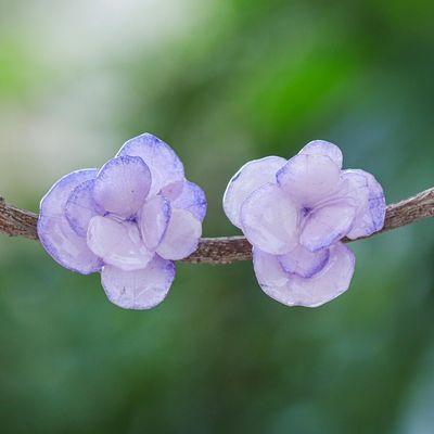 Alternate image for Thai Resin Coated Purple Hydrangea Bloom Post Earrings Purple Hydrangea