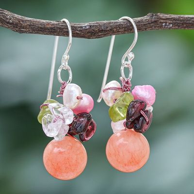 Alternate image for Rose Quartz and Pearl Beaded Dangle Earrings Strawberry Fantasy