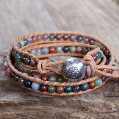 Alternate image for Multi-colored Jasper and Leather Wrap Bracelet Inner Harmony