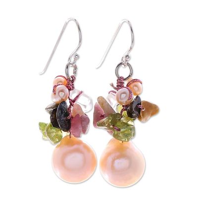 Alternate image for Pearl and peridot cluster earrings Rosy Dawn