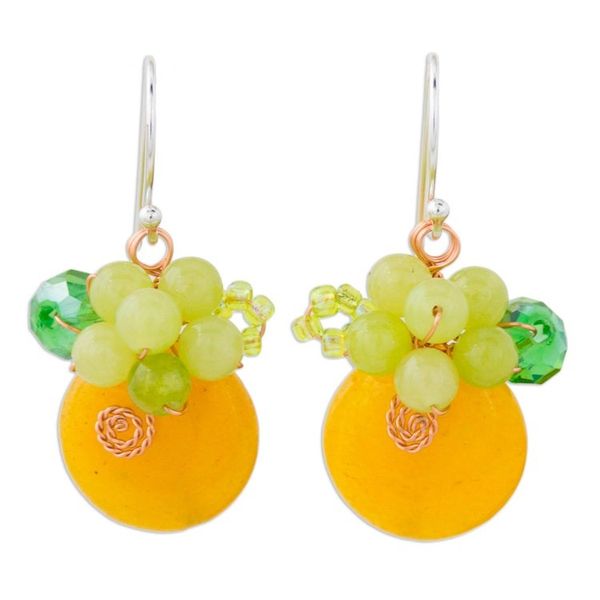 Alternate image for Orange Quartz and Glass Bead Dangle Earrings with Copper Moonlight Garden in Orange