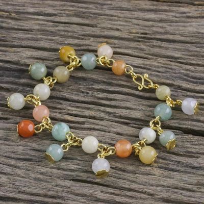 Alternate image for 18K Gold Plated Jade Quartz Link Bracelet with Hook Clasp Sweet Jade