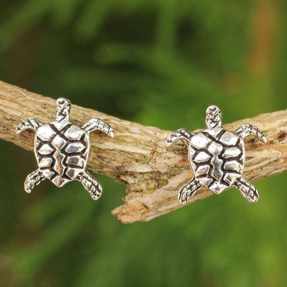 Sterling Silver Button Earrings 'Baby Sea Turtle'